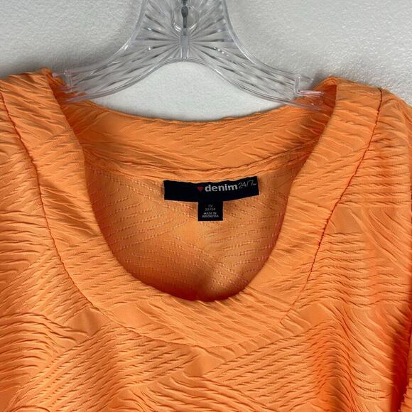 Denim 24/7 Womens Orange Short Sleeve Shirt Size 1X 22/24 Textured Top - Picture 3 of 6